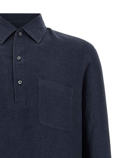 Blue Linen Polo Shirt