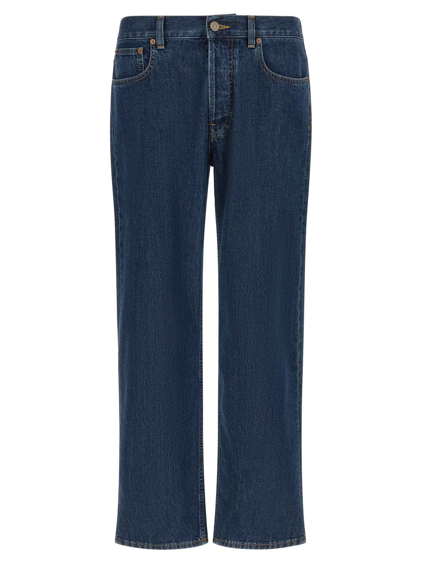 Blue Cotton Straight-Leg Jeans