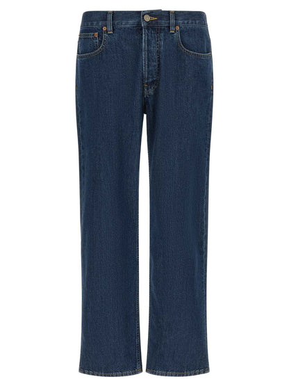 Blue Cotton Straight-Leg Jeans