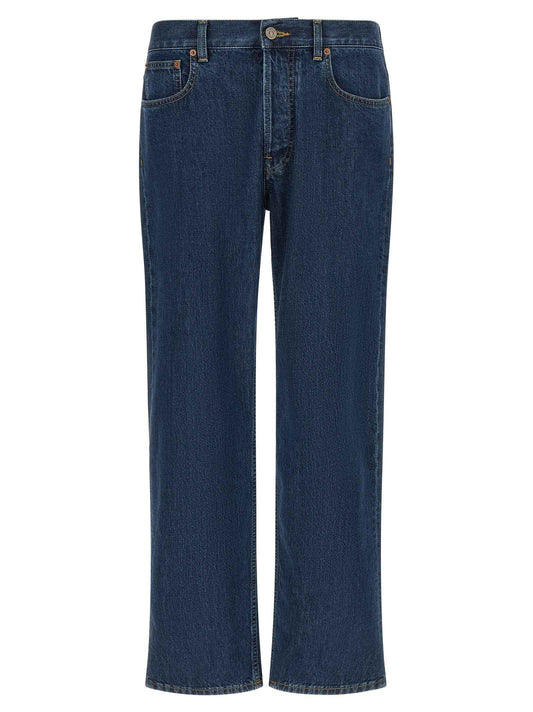 Blue Cotton Straight-Leg Jeans