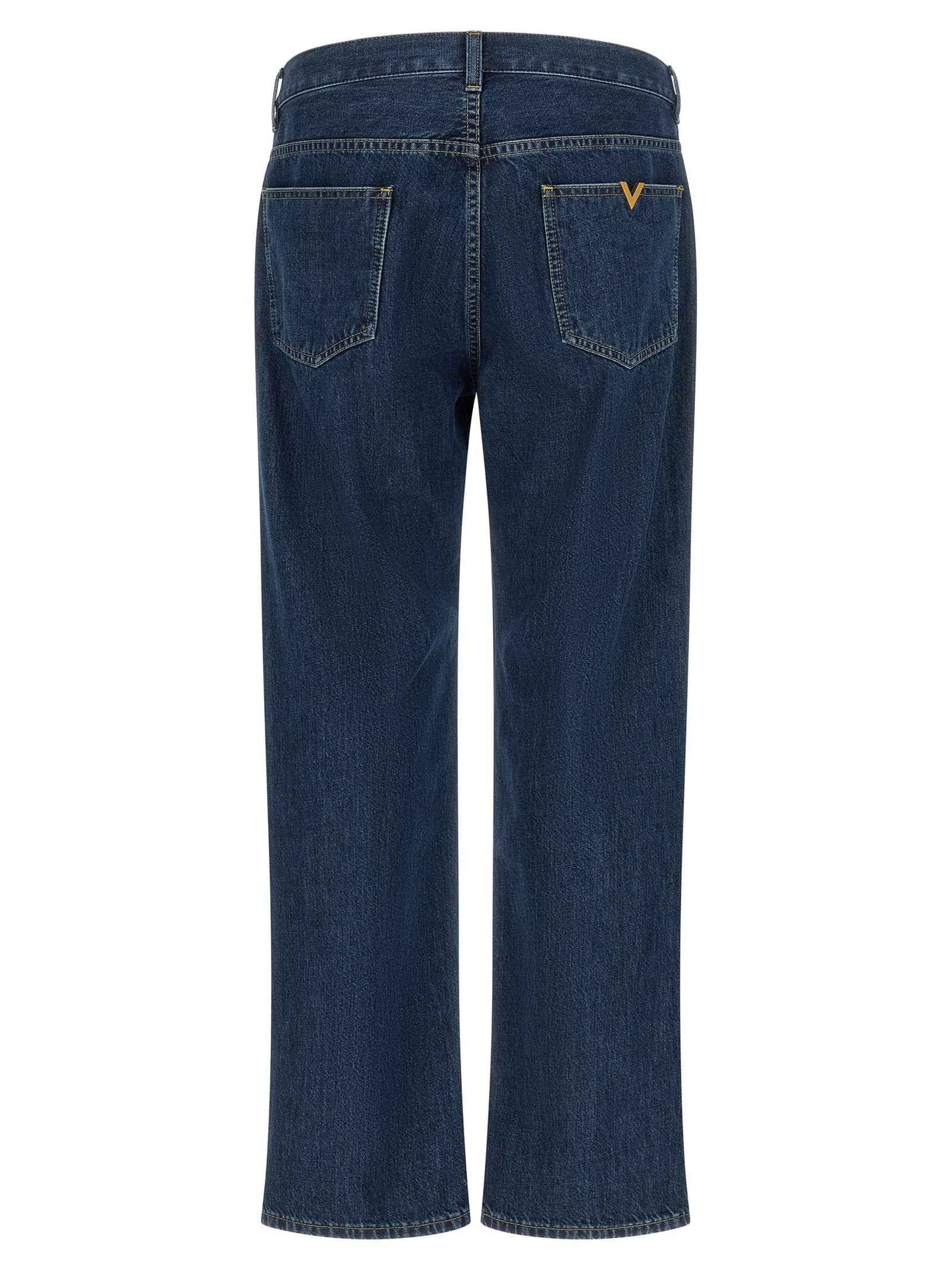 Blue Cotton Straight-Leg Jeans