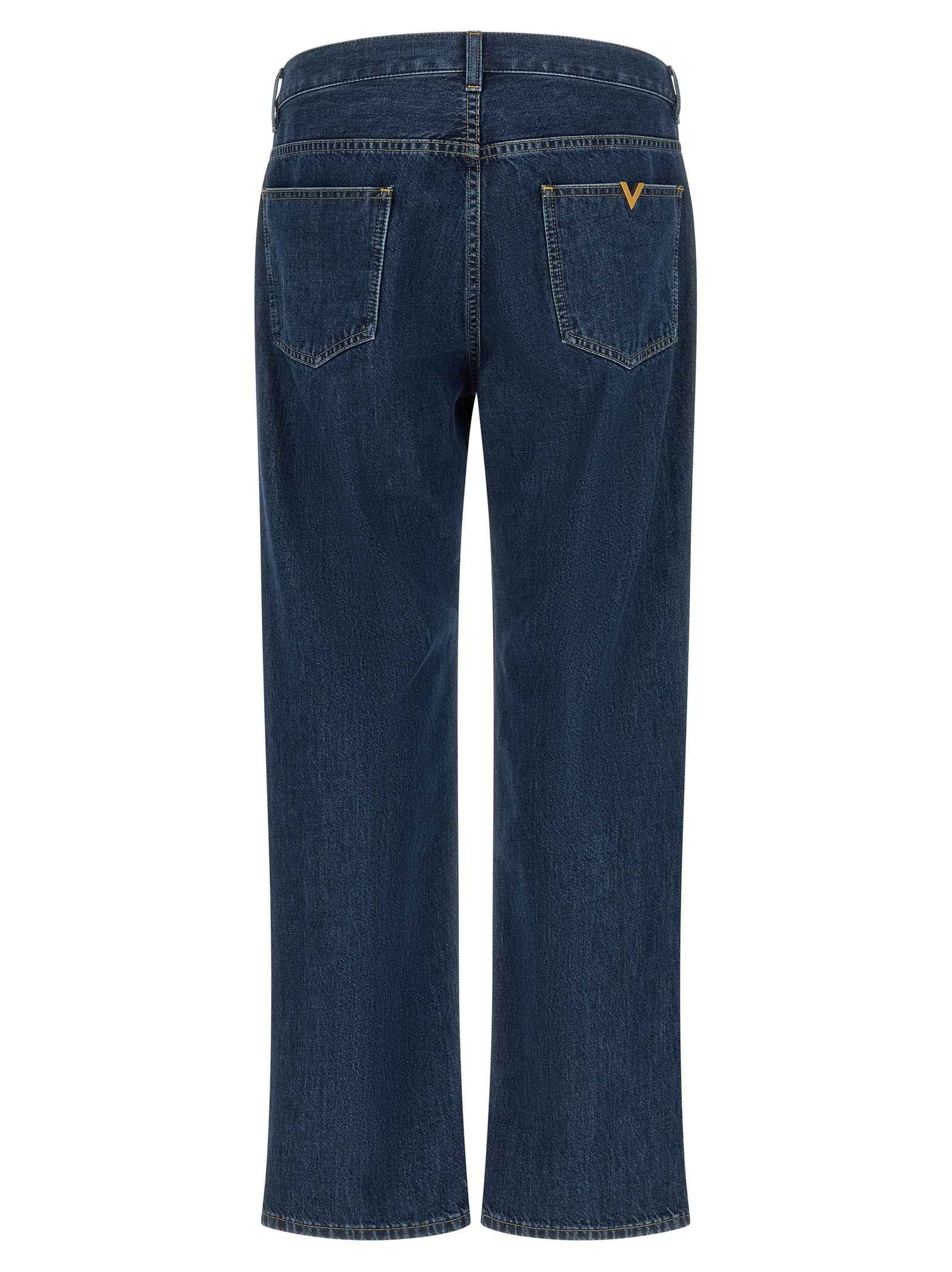 Blue Cotton Straight-Leg Jeans