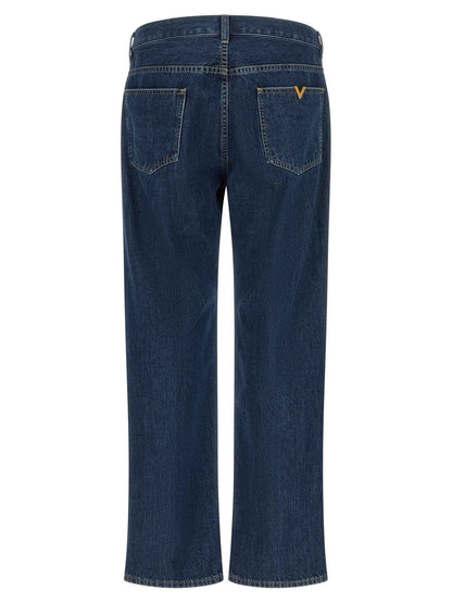 Blue Cotton Straight-Leg Jeans