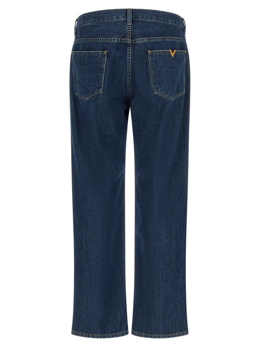 Blue Cotton Straight-Leg Jeans