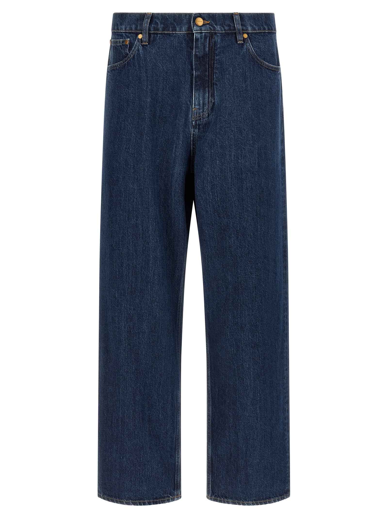 Blue Cotton Straight-Leg Jeans