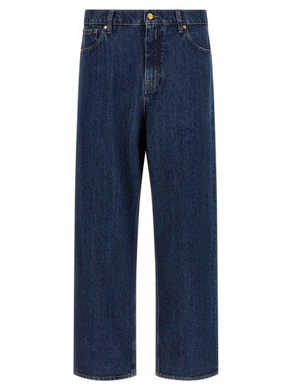 Blue Cotton Straight-Leg Jeans