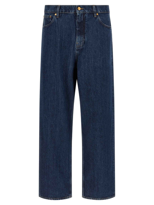 Blue Cotton Straight-Leg Jeans