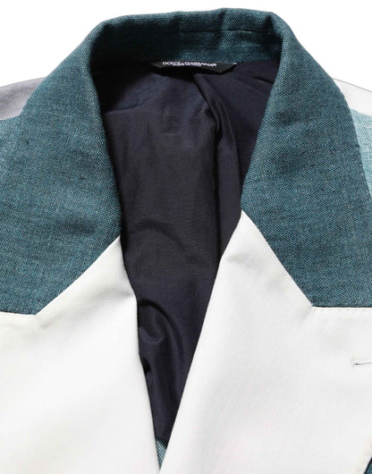 Multicolor Patchwork Linen Double Breasted Jacket