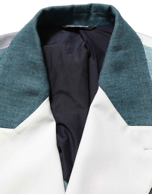 Multicolor Patchwork Linen Double Breasted Jacket