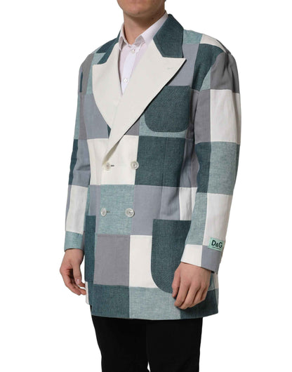 Multicolor Patchwork Linen Double Breasted Jacket