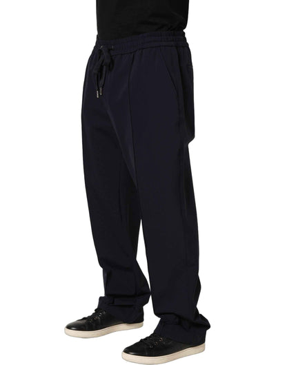 Dark Blue Drawstring Nylon Jogger Sweatpants Pants