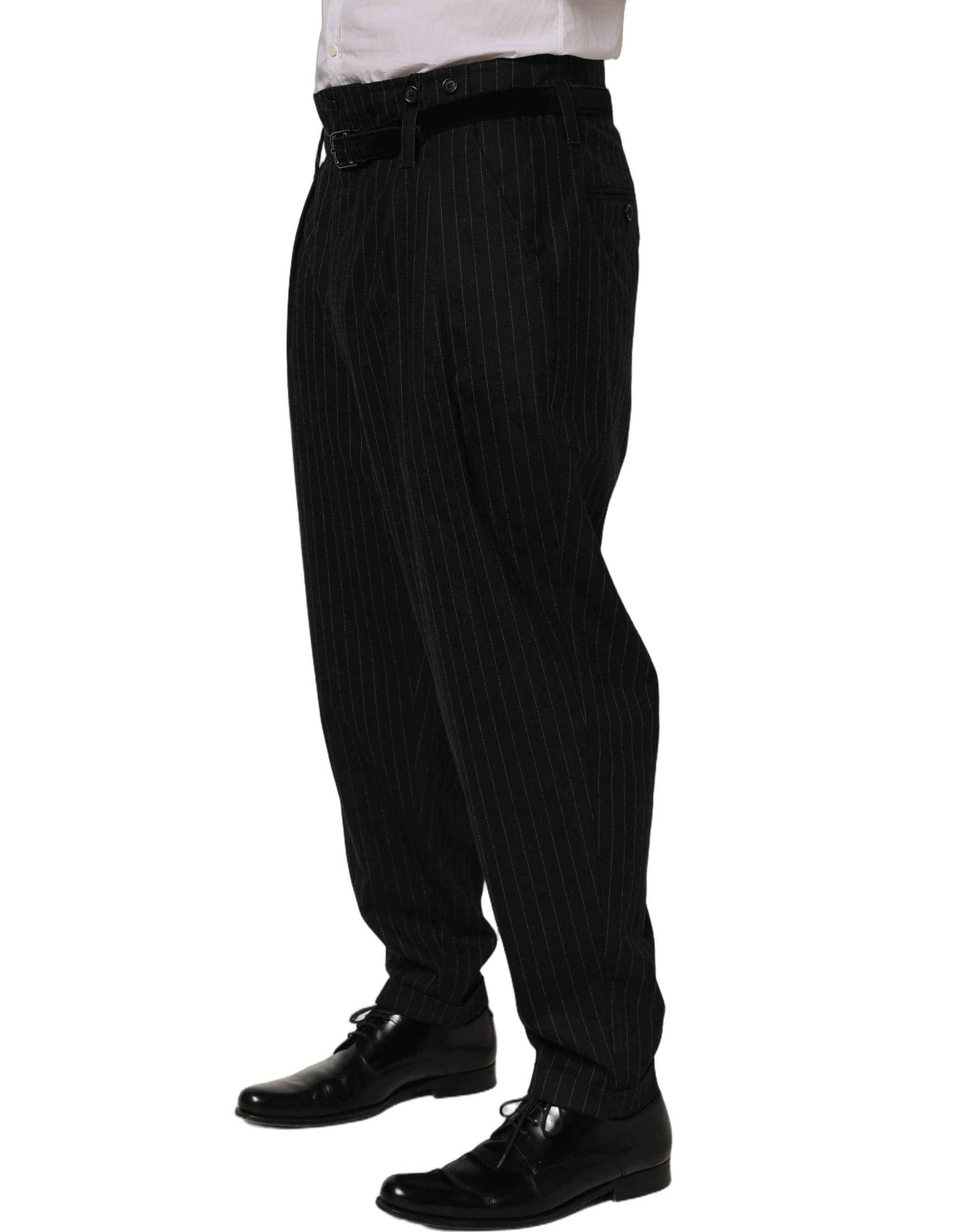 Black Pinstripe Wool Men Dress Trouser Pants