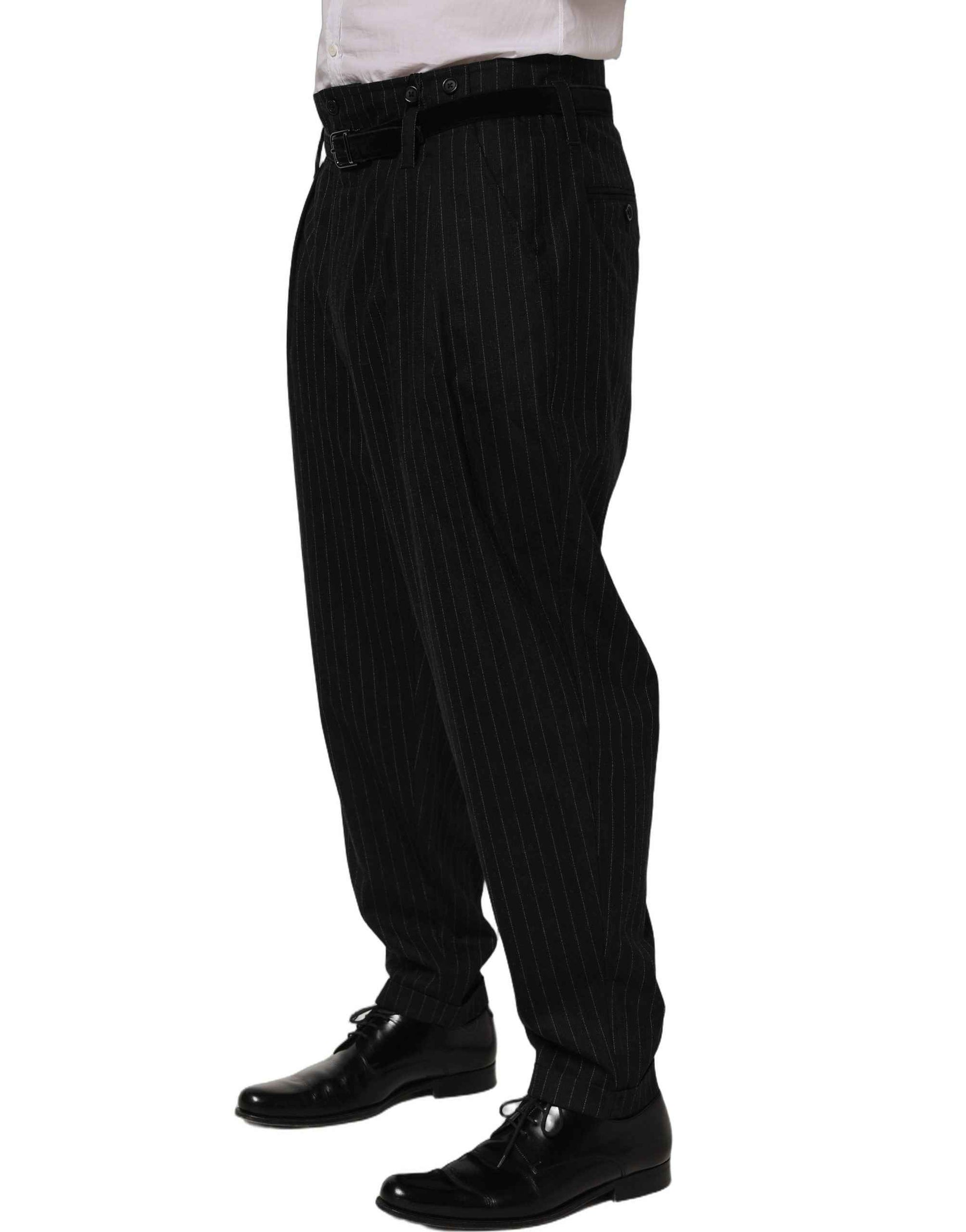 Black Pinstripe Wool Men Dress Trouser Pants