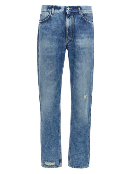 Blue Cotton Straight-Leg Jeans