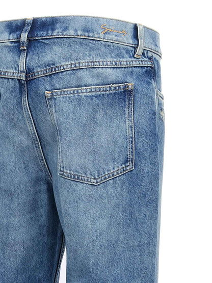 Blue Cotton Straight-Leg Jeans