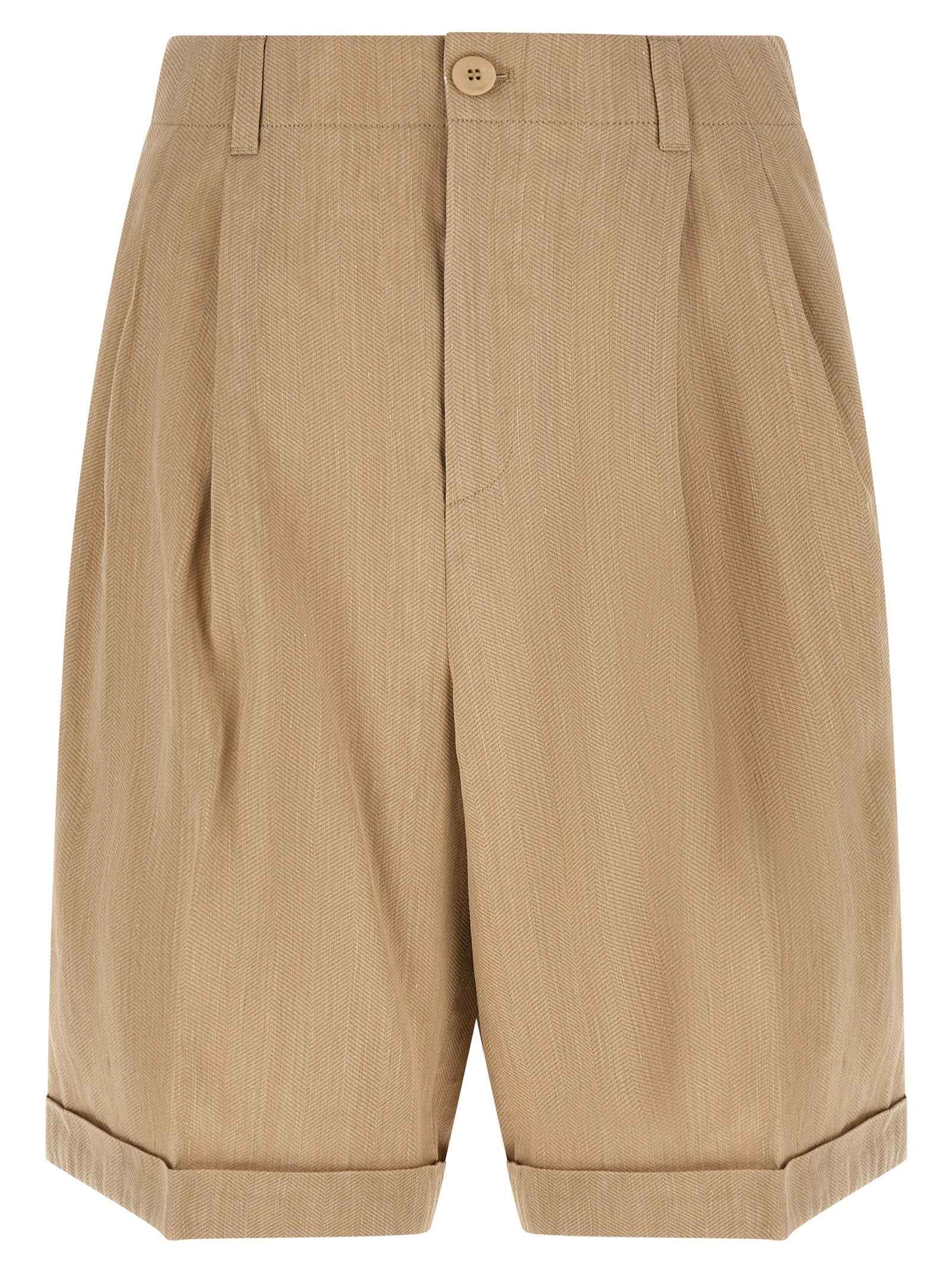 Beige Linen Bermuda Shorts