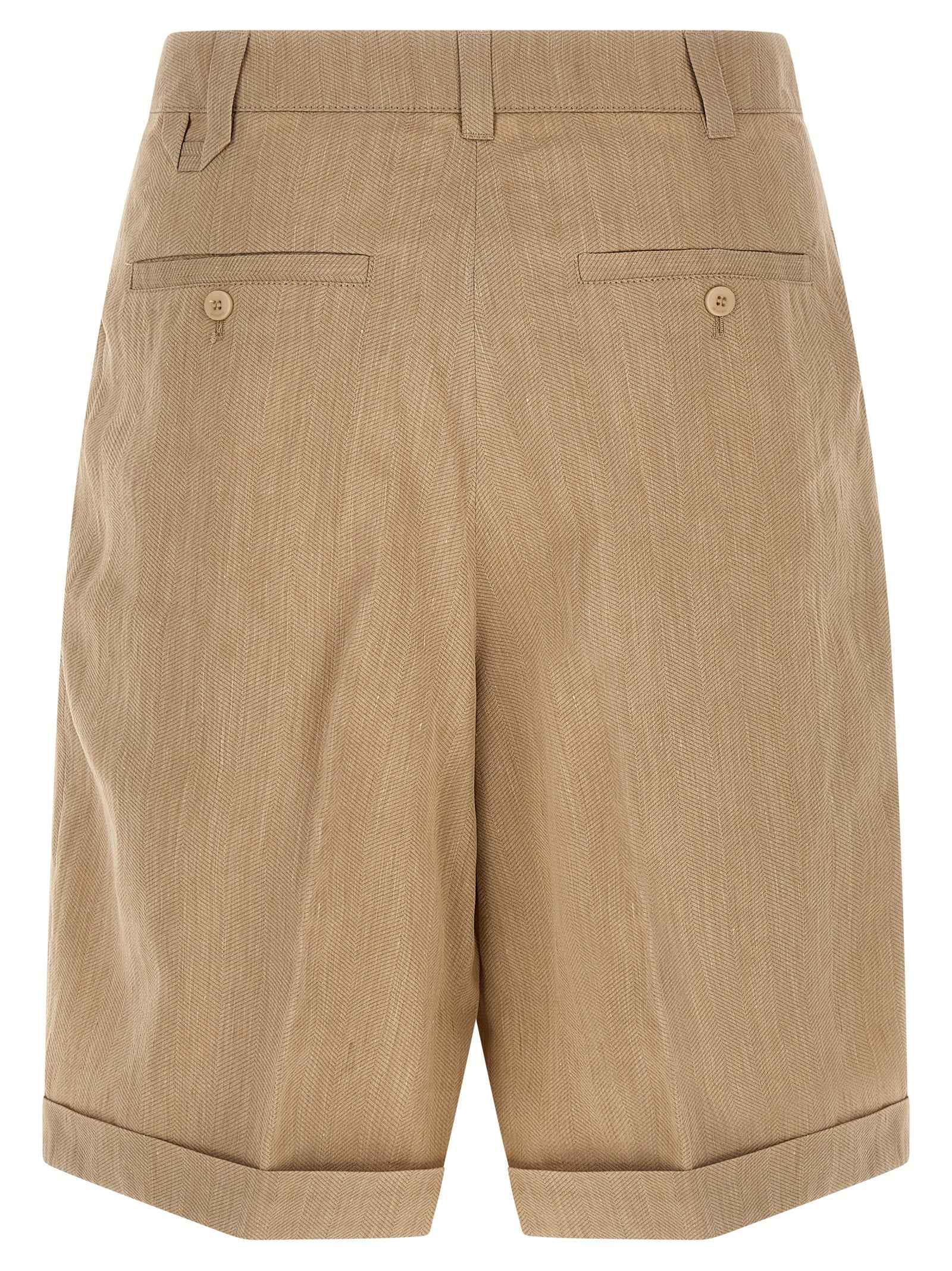 Beige Linen Bermuda Shorts