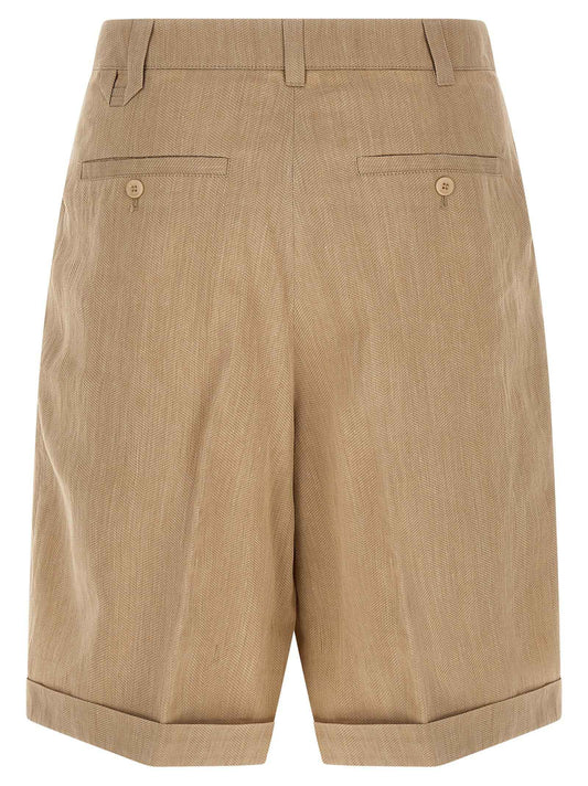 Beige Linen Bermuda Shorts