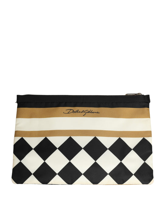 Multicolor Checkered Logo Print Nylon Clutch Borse Bag