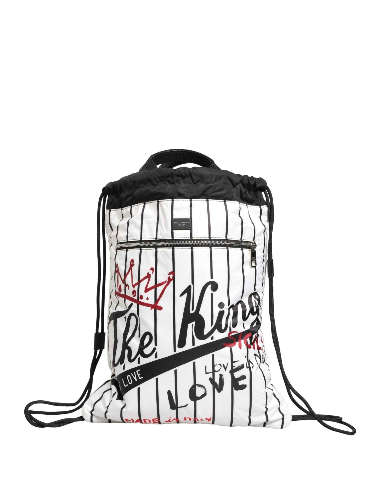 Black White Striped Polyester Drawstring Backpack Men Bag