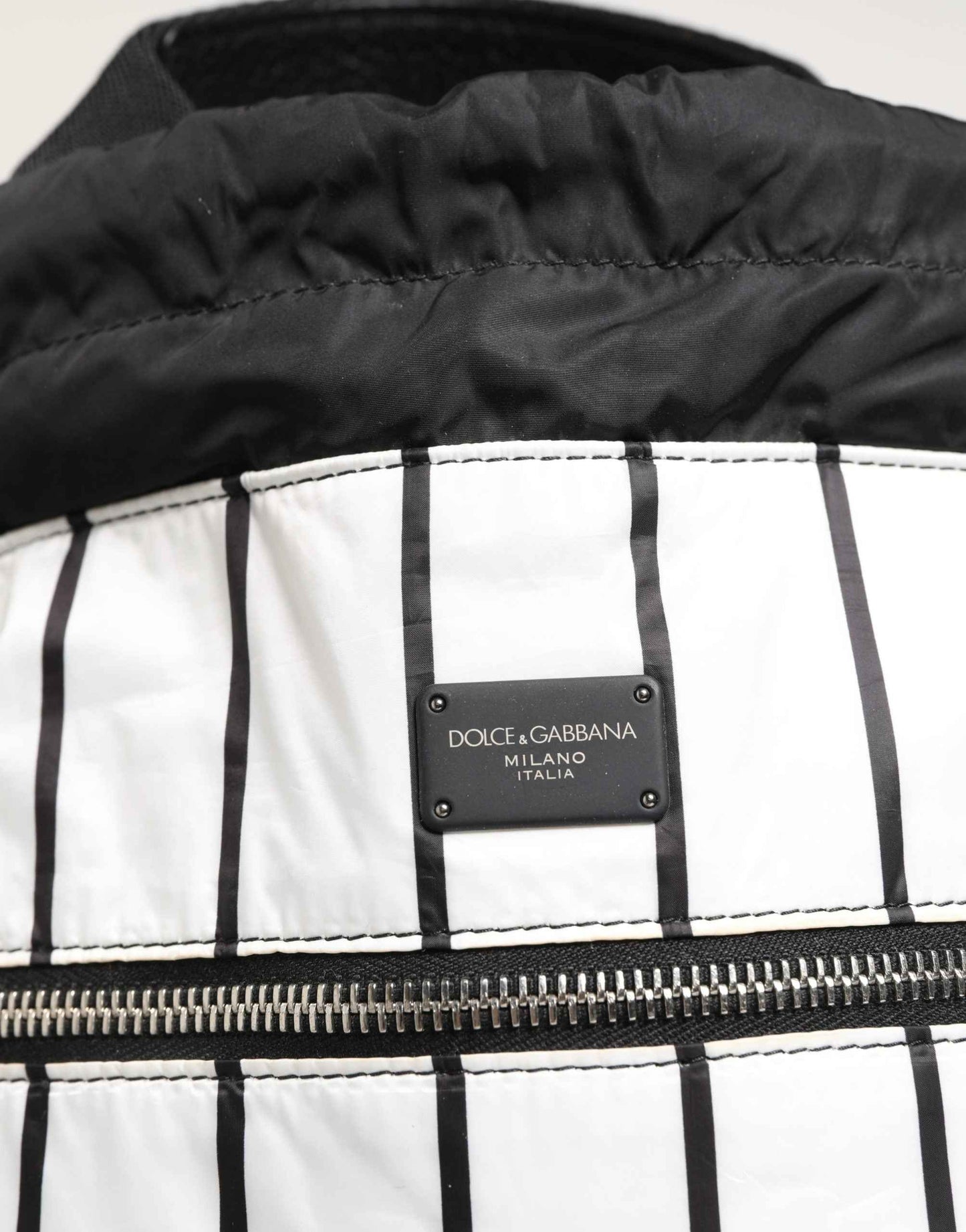Black White Striped Polyester Drawstring Backpack Men Bag