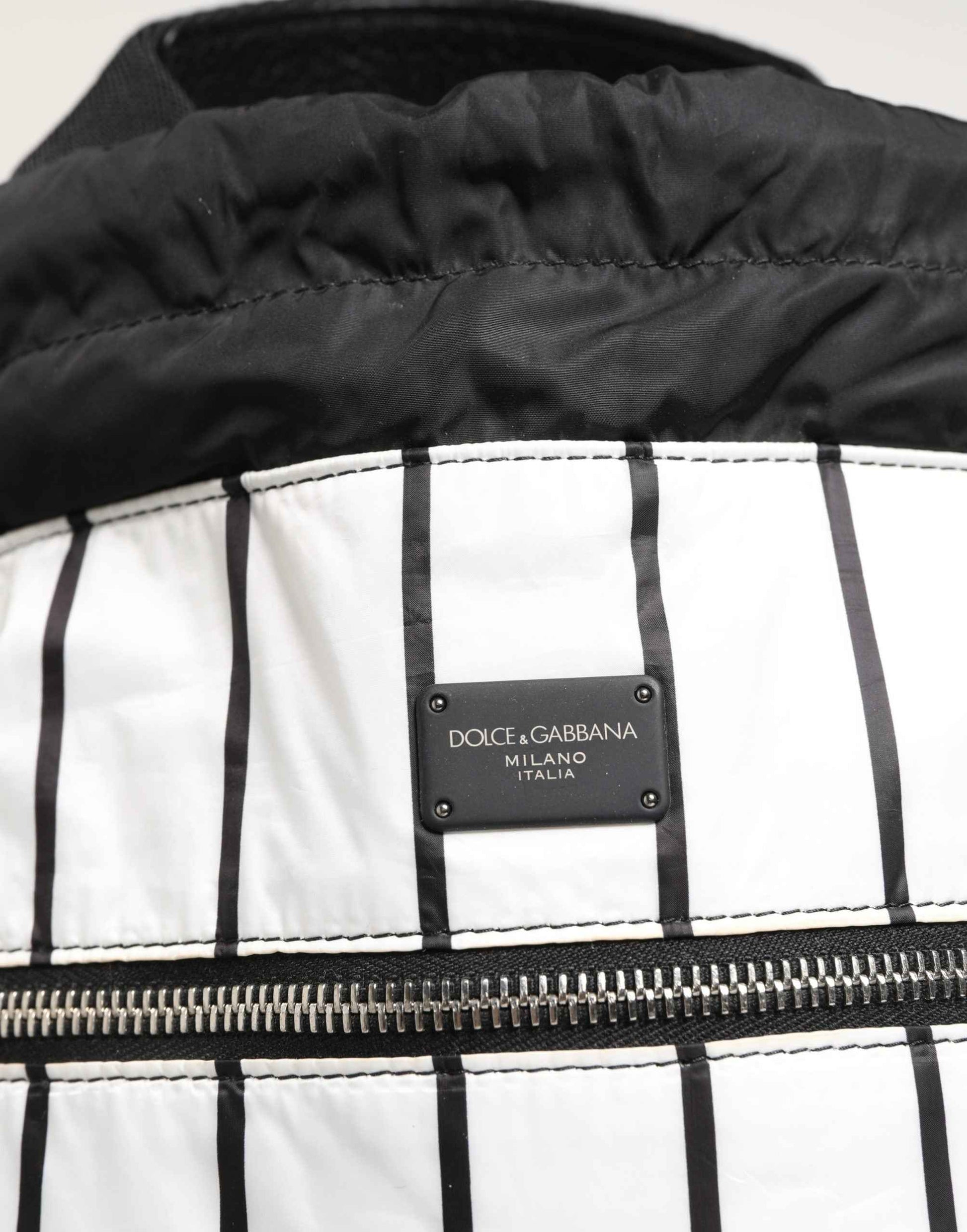 Black White Striped Polyester Drawstring Backpack Men Bag