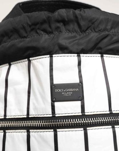 Black White Striped Polyester Drawstring Backpack Men Bag