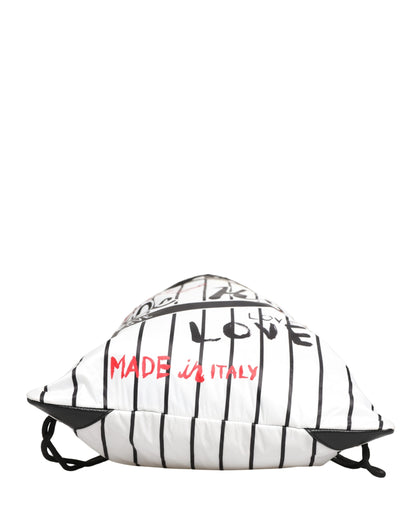 Black White Striped Polyester Drawstring Backpack Men Bag