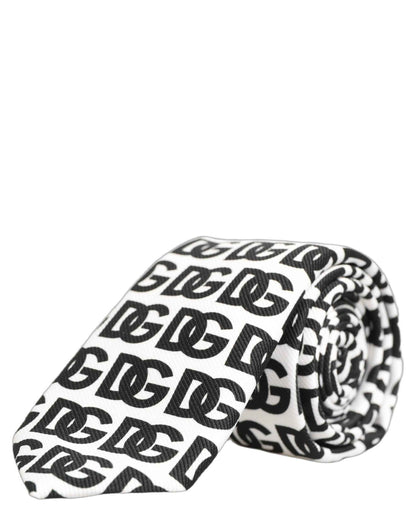 White Black Logo Monogram Wide Adjustable Men Necktie Tie