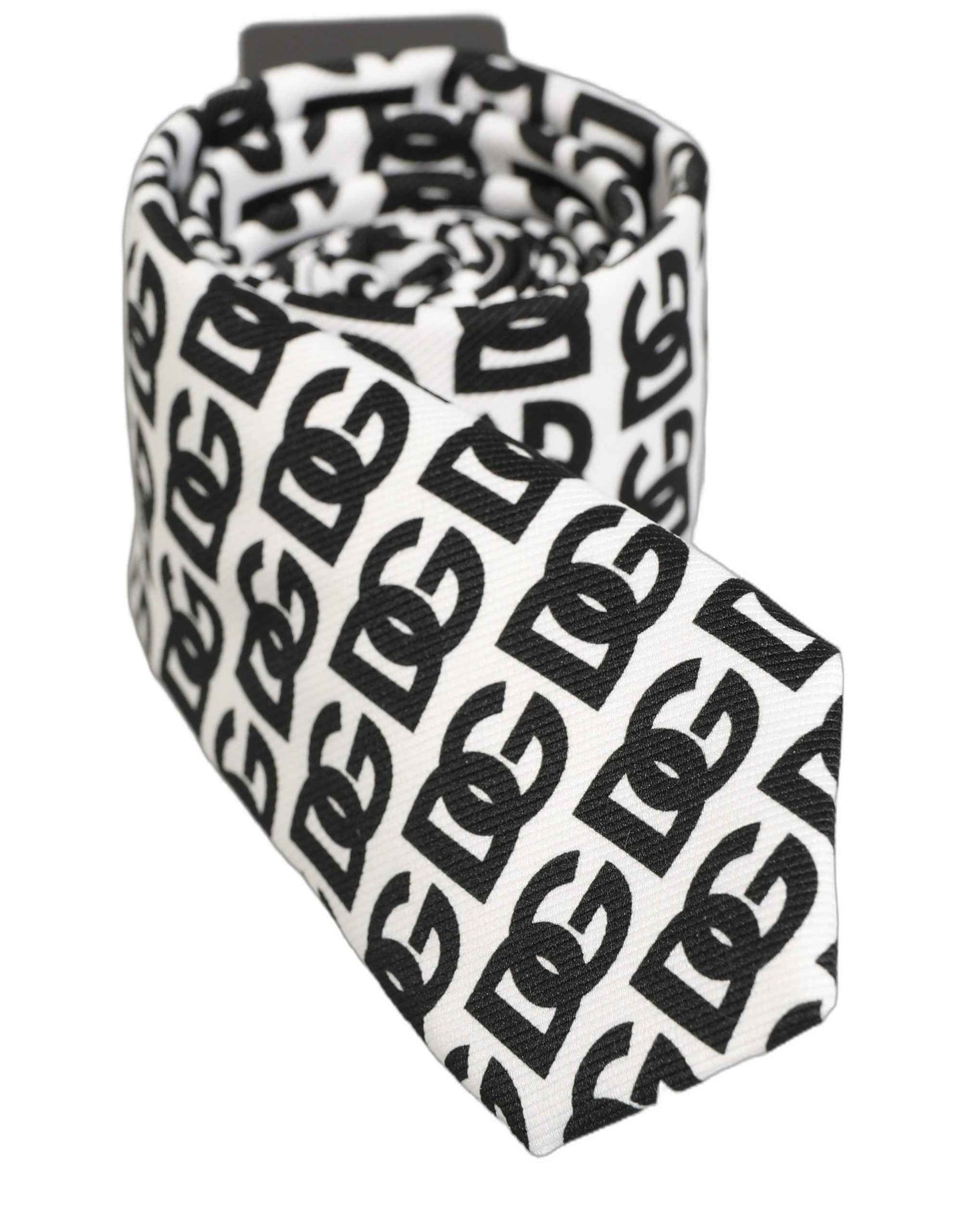 White Black Logo Monogram Wide Adjustable Men Necktie Tie