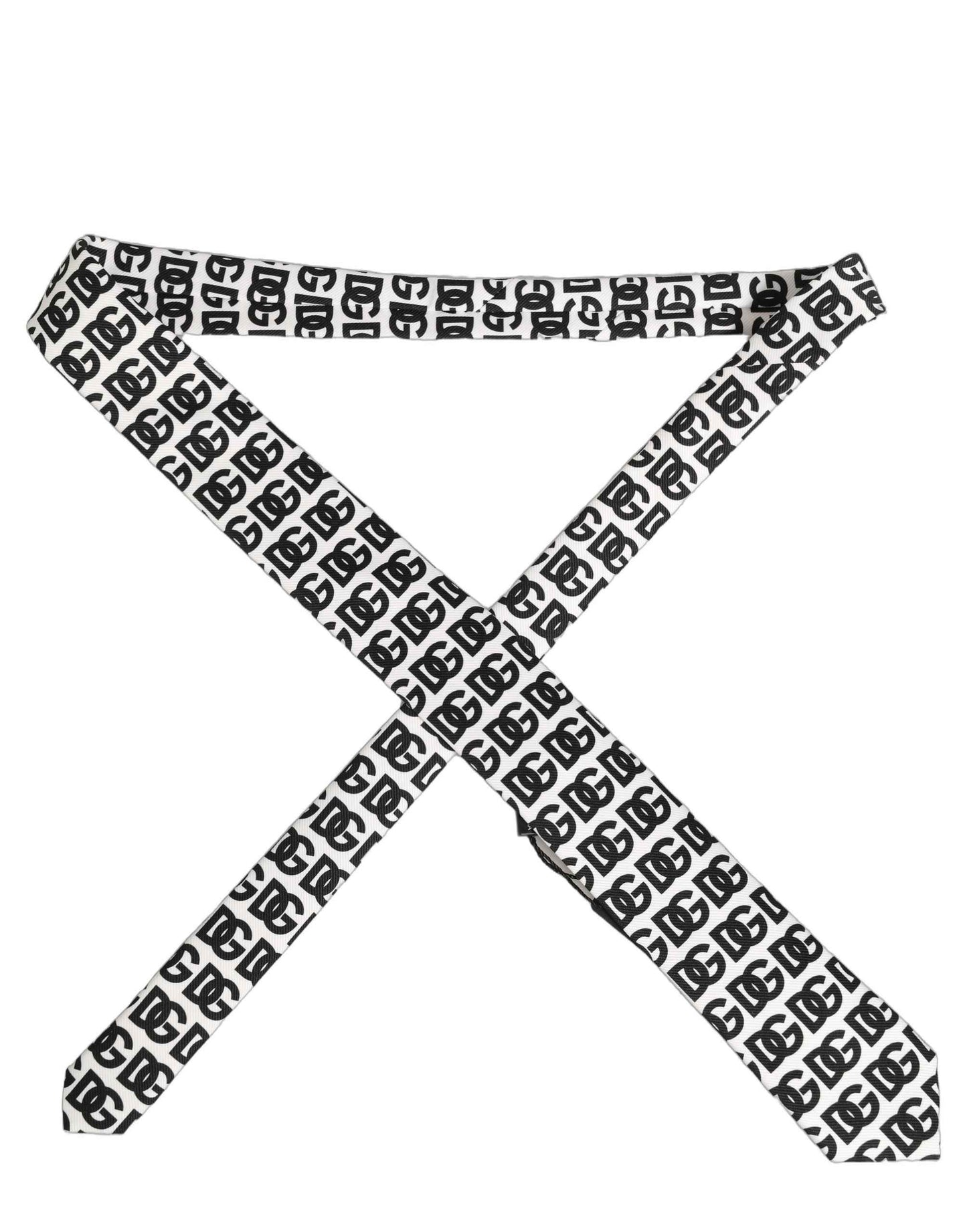 White Black Logo Monogram Wide Adjustable Men Necktie Tie