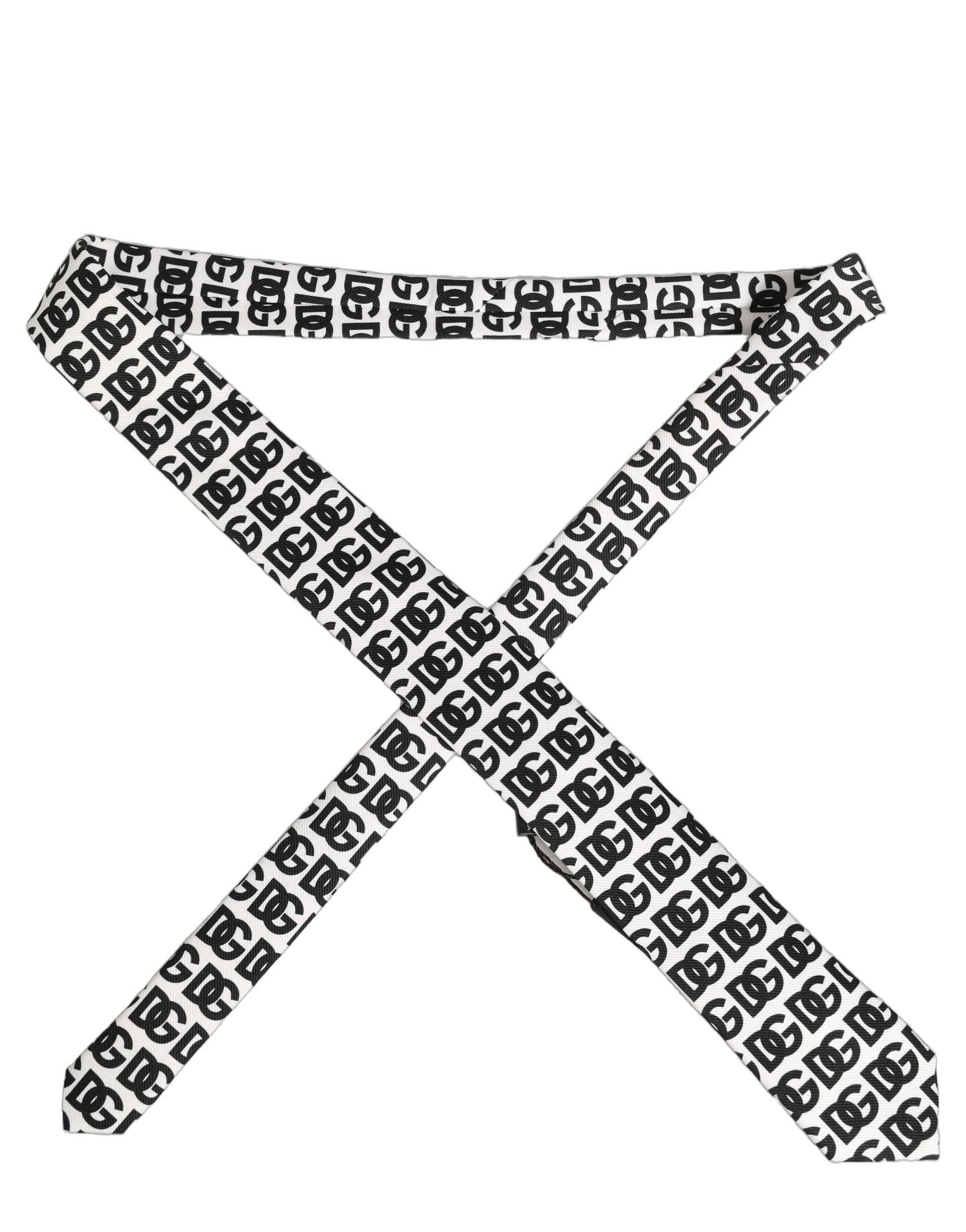 White Black Logo Monogram Wide Adjustable Men Necktie Tie