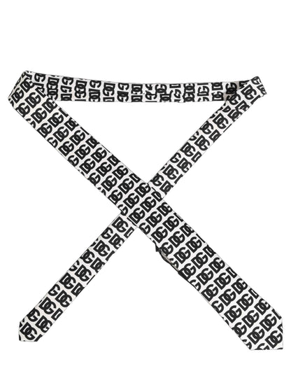 White Black Logo Monogram Wide Adjustable Men Necktie Tie