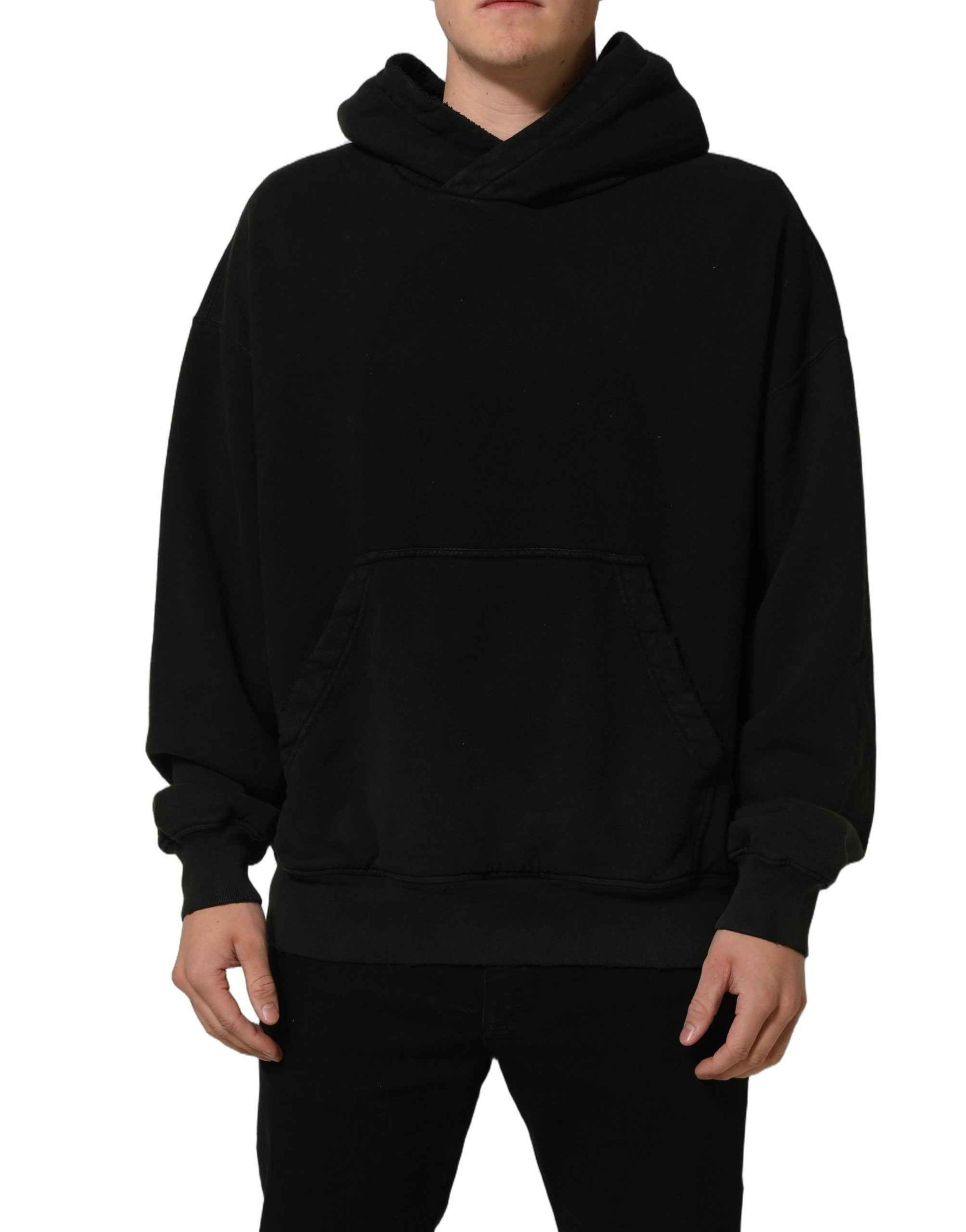 Black Cotton Hooded Men Sweatshirt Sweater