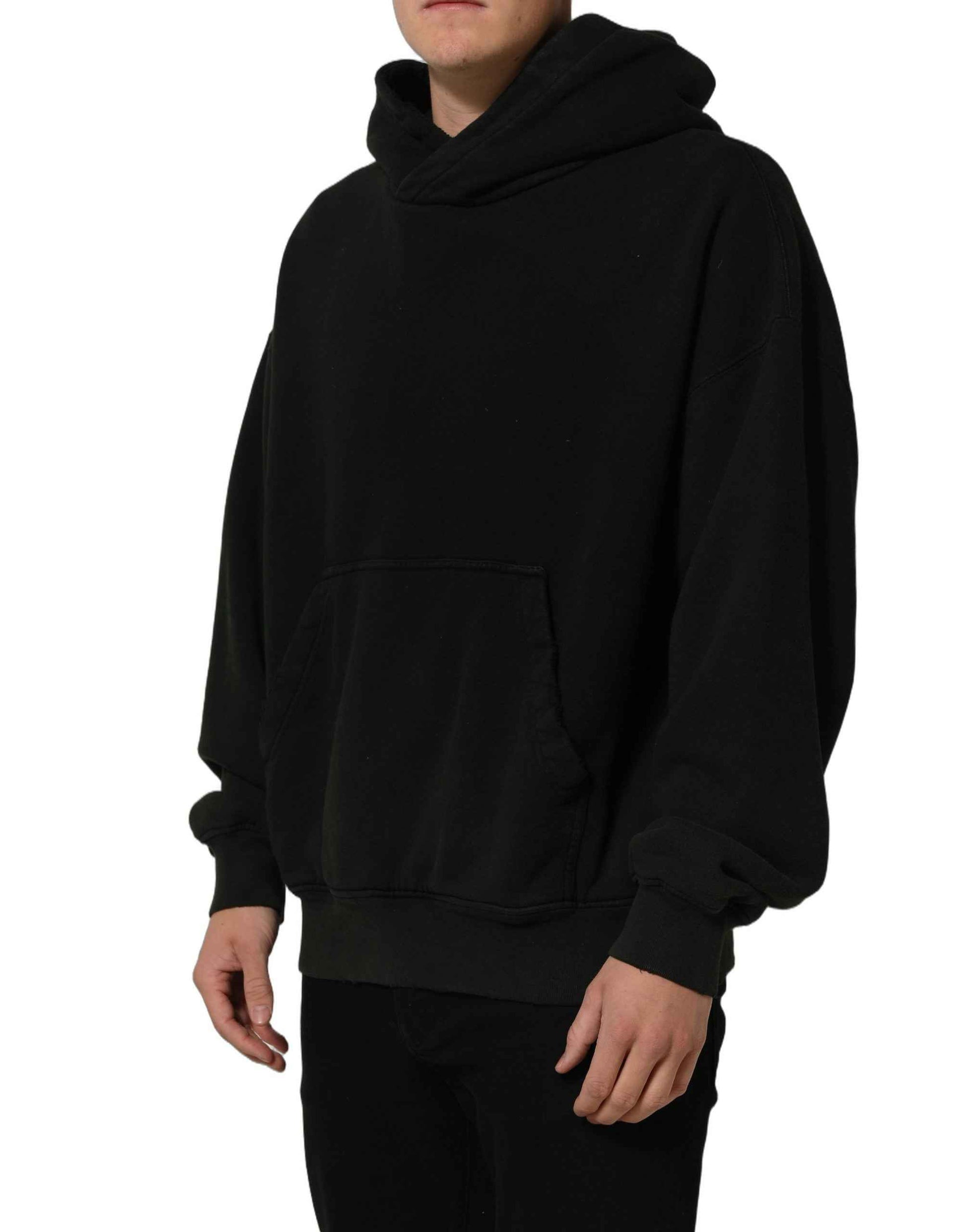 Black Cotton Hooded Men Sweatshirt Sweater