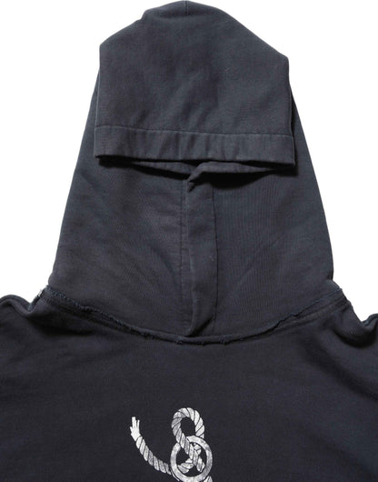 Black Anchor Print Hooded Sweatshirt Sweater