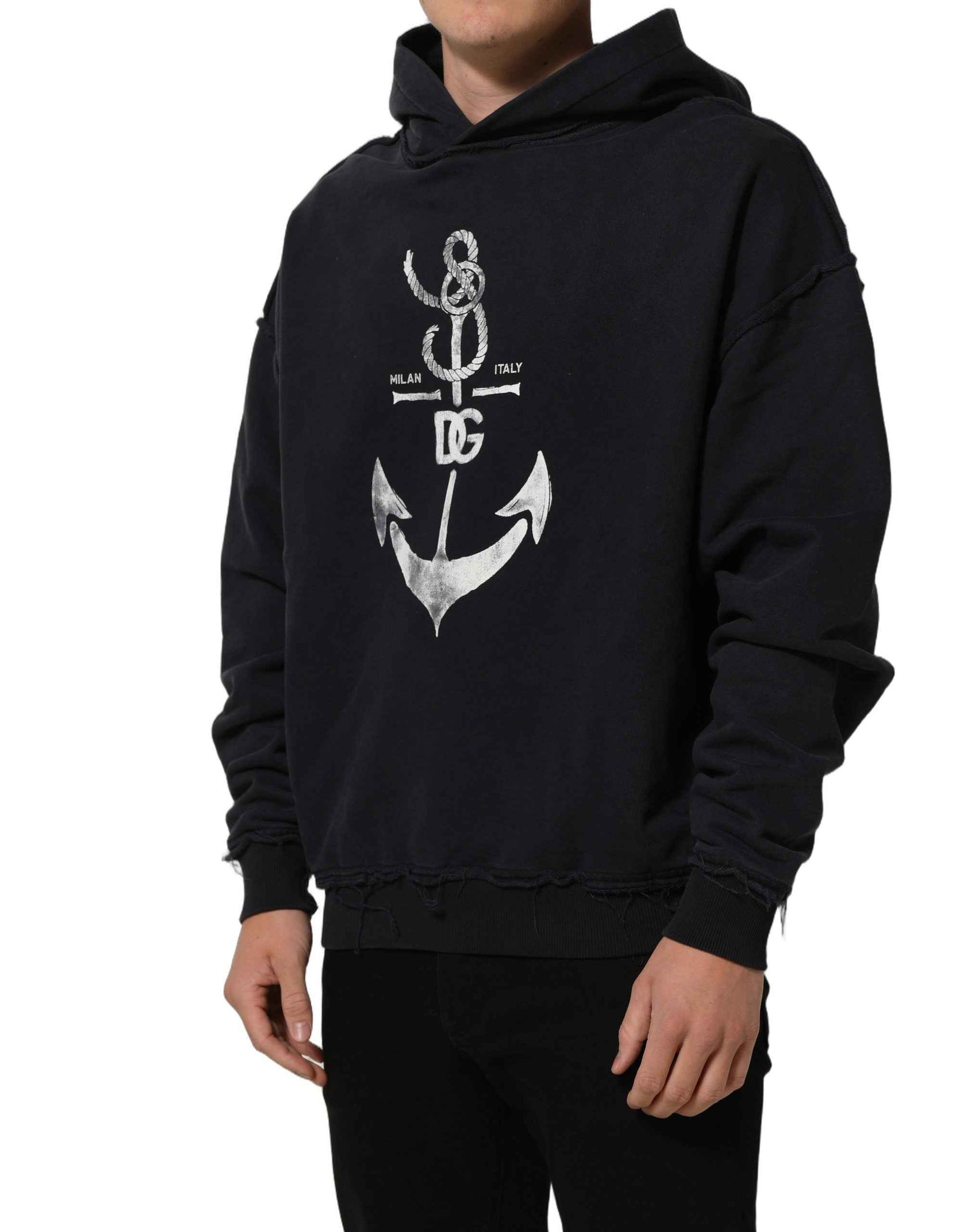 Black Anchor Print Hooded Sweatshirt Sweater