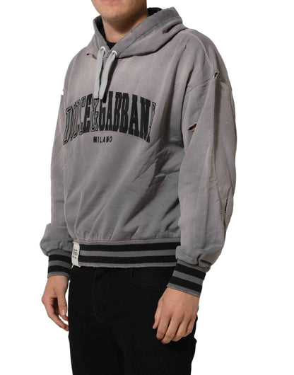 Gray Graphic Hooded Sweatshirt Men Sweater