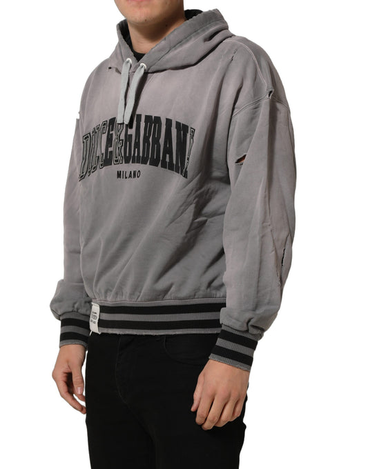 Gray Graphic Hooded Sweatshirt Men Sweater