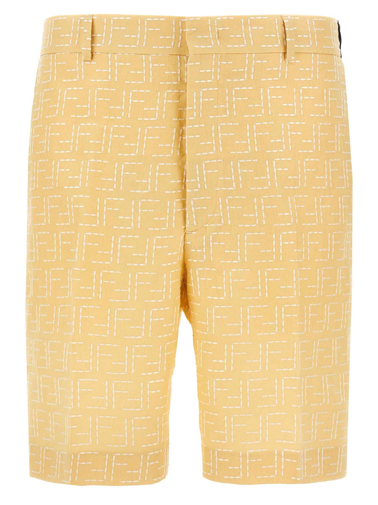 Bicolor Linen Bermuda Shorts