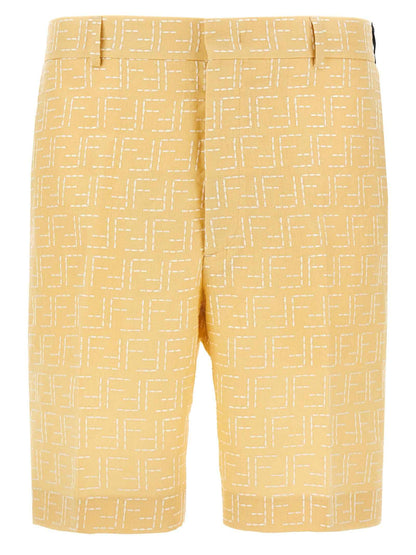 Bicolor Linen Bermuda Shorts