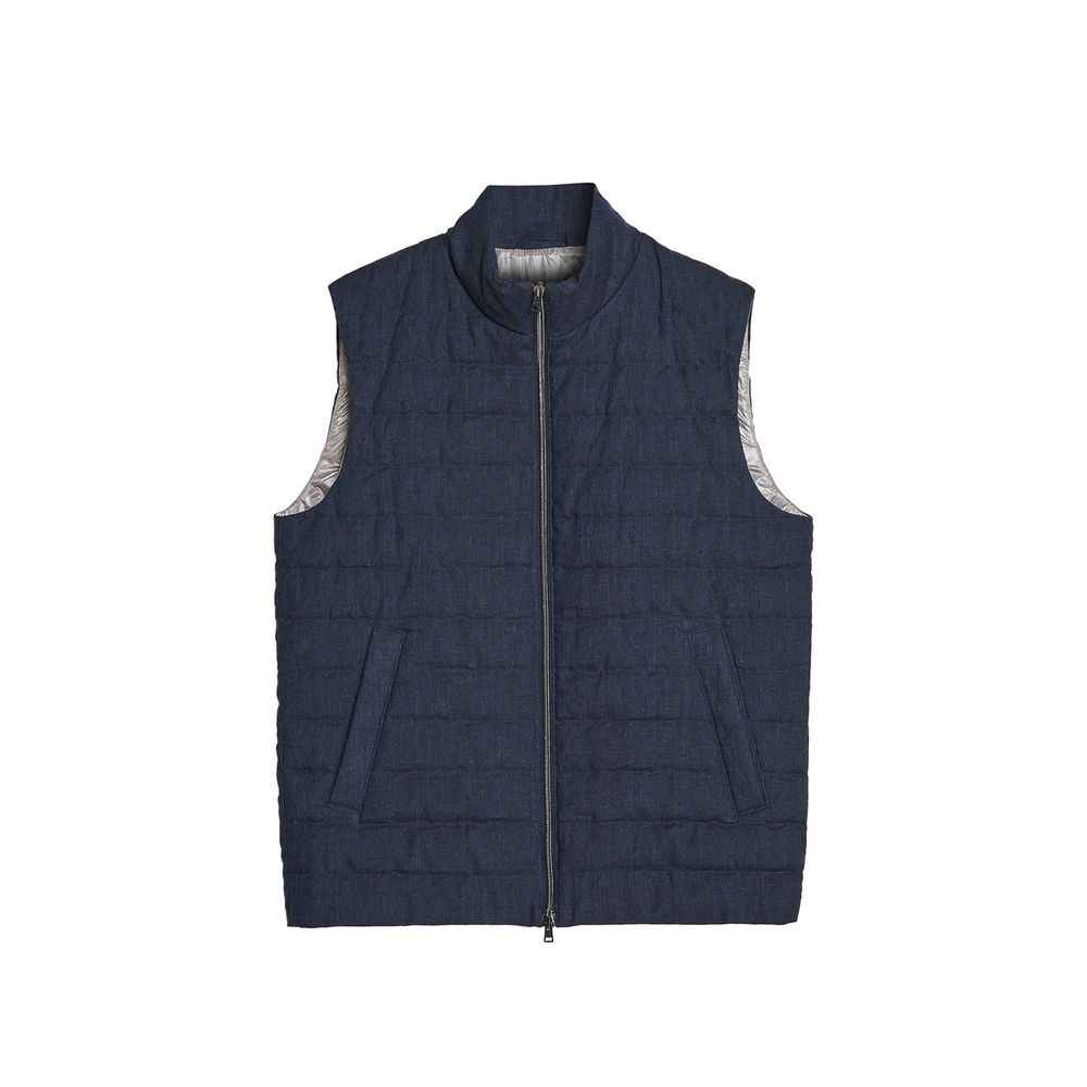 Blue Linen Sleeveless Jacket