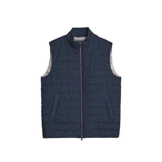 Blue Linen Sleeveless Jacket