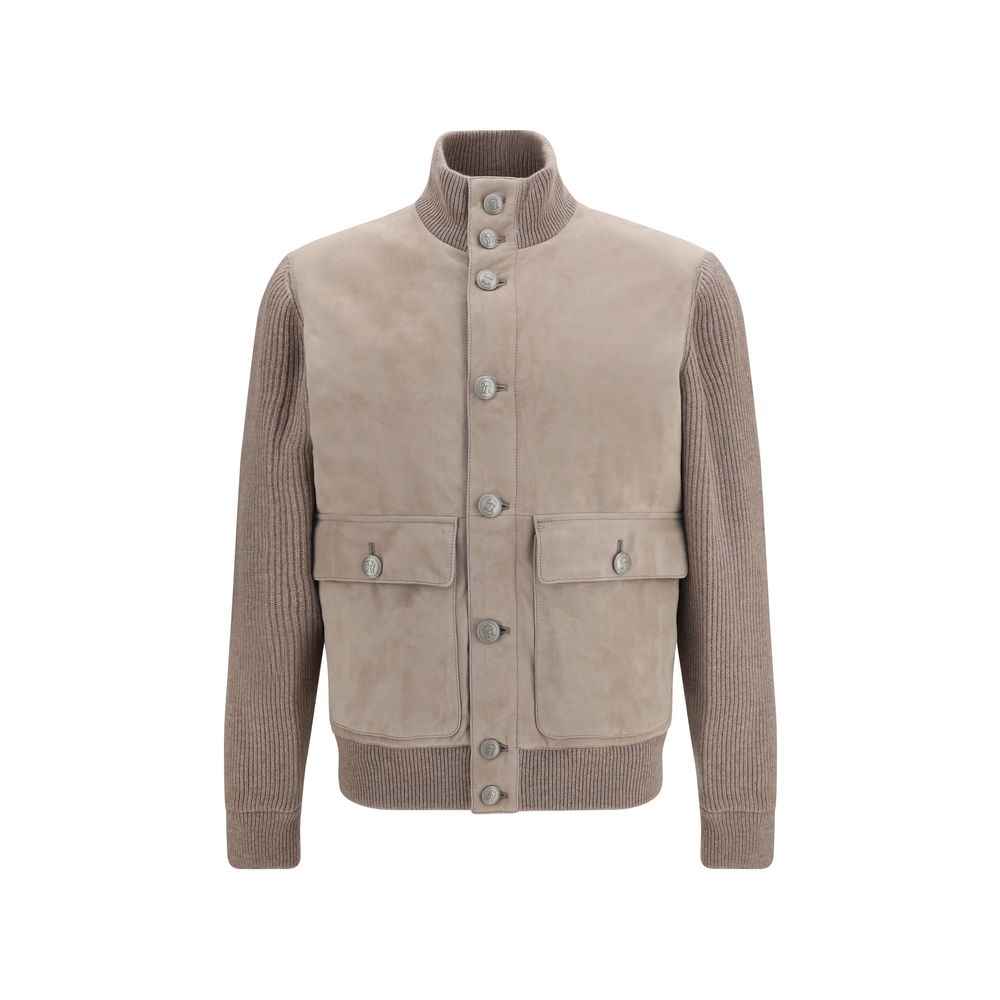 Beige Calf Leather Bos Taurus Leather Jacket