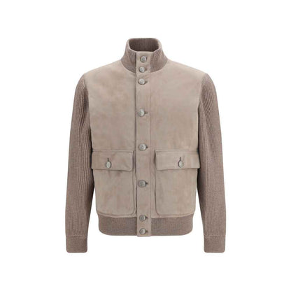 Beige Calf Leather Bos Taurus Leather Jacket