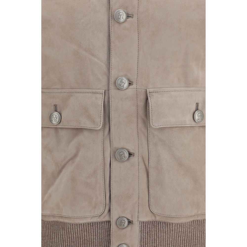 Beige Calf Leather Bos Taurus Leather Jacket