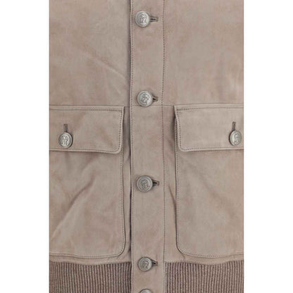 Beige Calf Leather Bos Taurus Leather Jacket