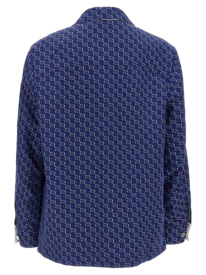 Blue Cotton Biker Jacket