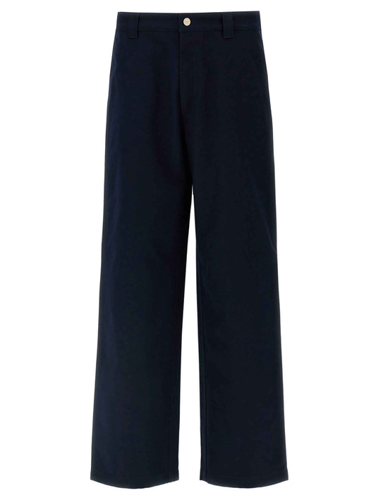Blue Cotton Casual Pants