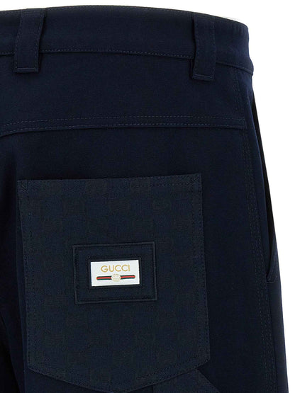 Blue Cotton Casual Pants